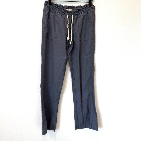 Roxy Oceanside Linen Blend Wide Leg Lounge Low Rise Boho Pants Gray Small - Picture 2 of 6
